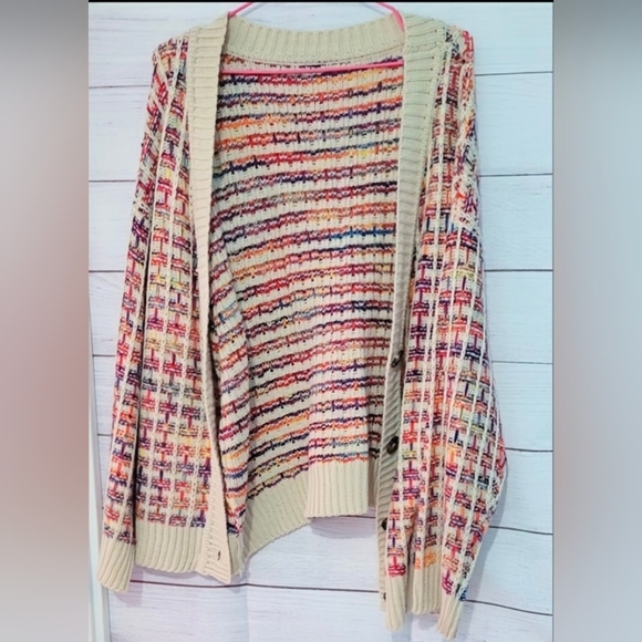 SHEIN Sweaters - Euc Shein Curve Oatmealand Rainbow 🌈 🌈 Button front  cardigan size 3XL